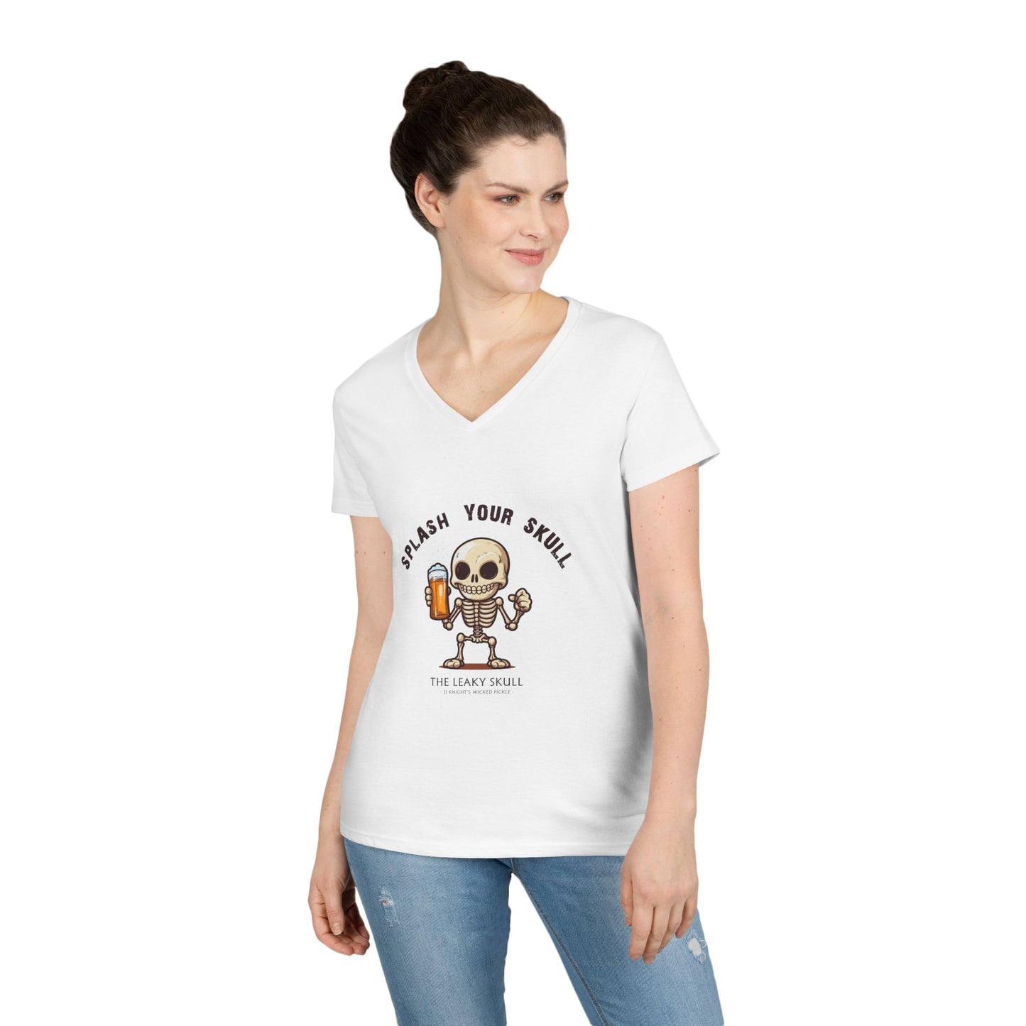 Leaky Skull from Wicked Pickle Ladies' V-Neck T-Shirt