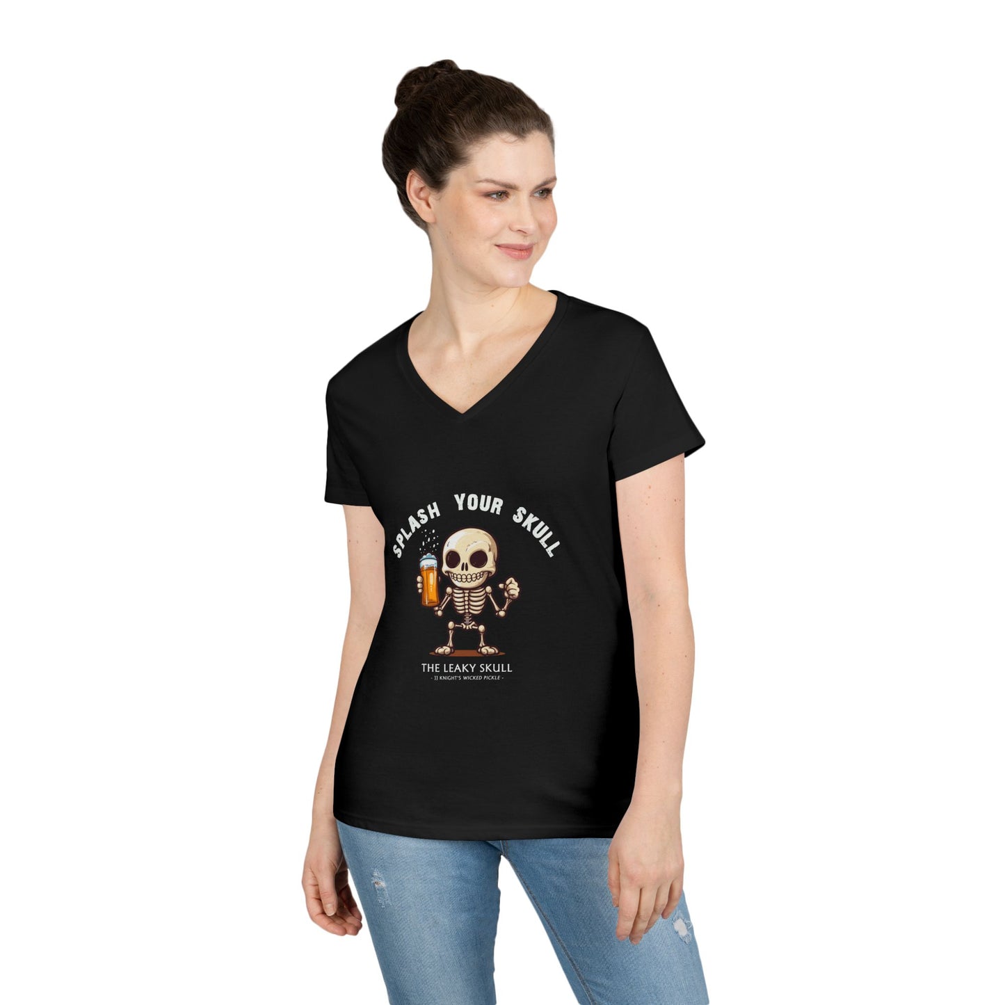Leaky Skull from Wicked Pickle Ladies' V-Neck T-Shirt