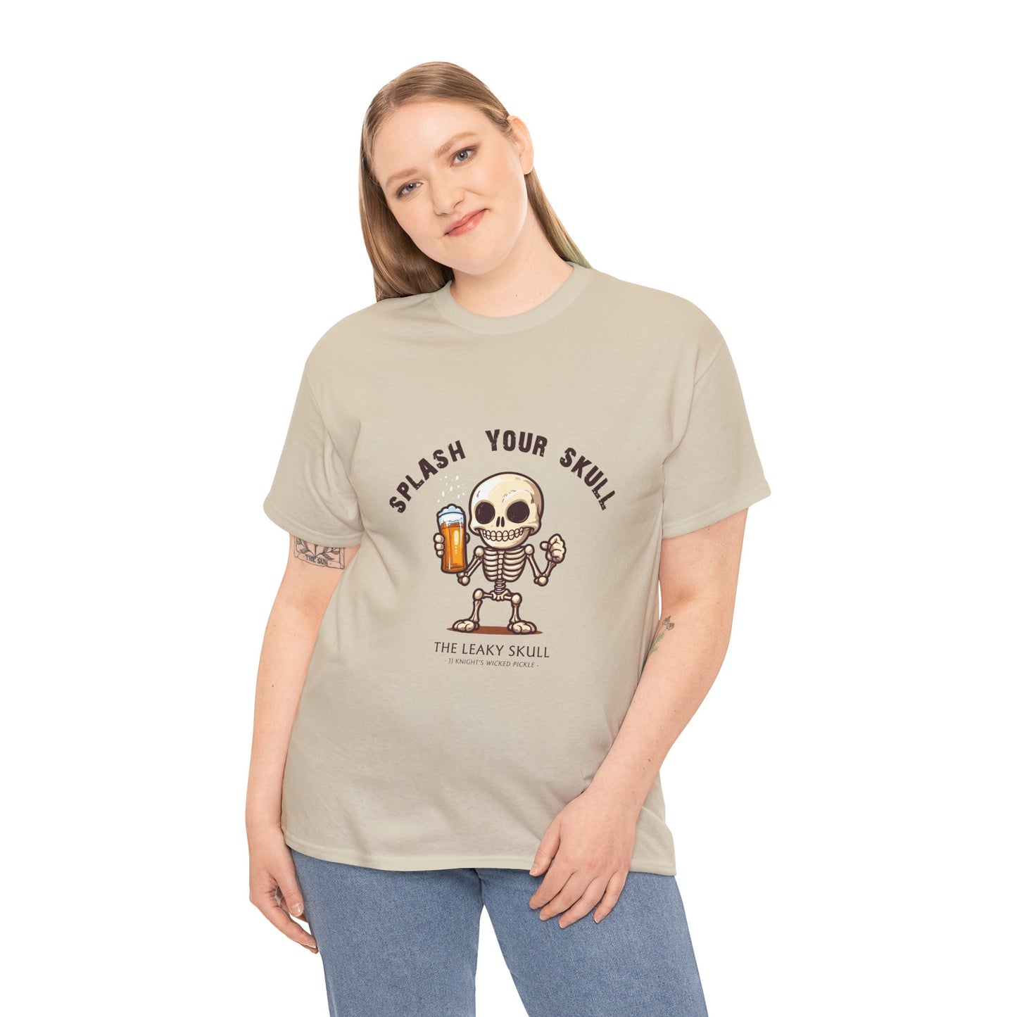 The Leaky Skull from Wicked Pickle bar logo thick cotton round-neck tee