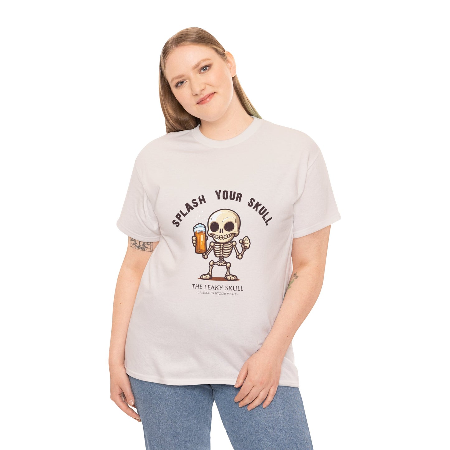 The Leaky Skull from Wicked Pickle bar logo thick cotton round-neck tee