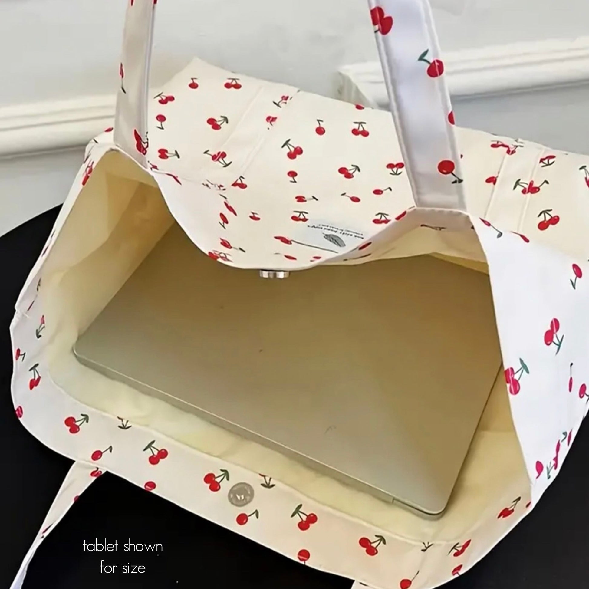 Cherry tote on its side