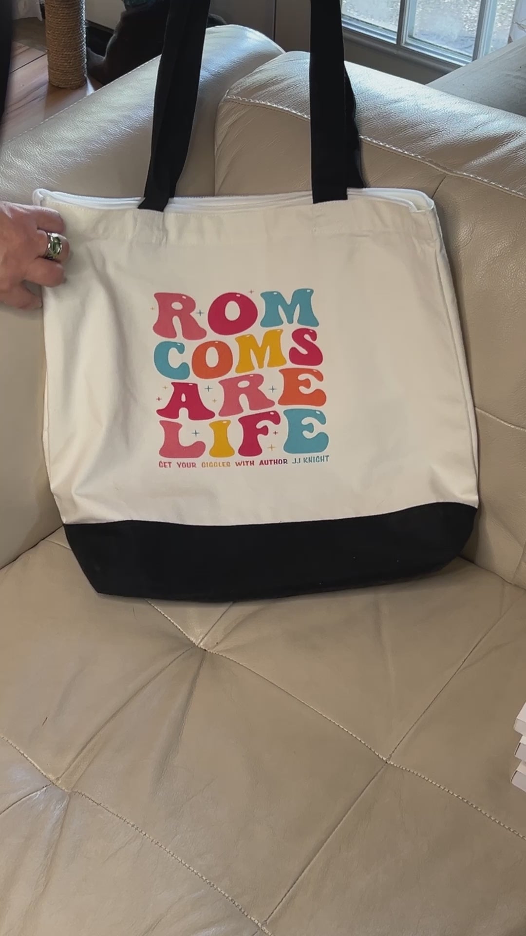 Book tote for Not Exactly a Small Town Romance a romantic comedy by JJ Knight