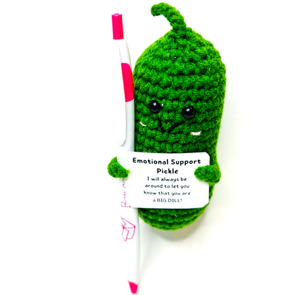 Mini crochet pickle with pen