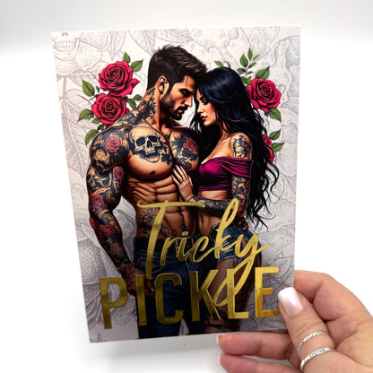Tricky Pickle MC Club romance novel by JJ Knight in the Pickleverse art card front