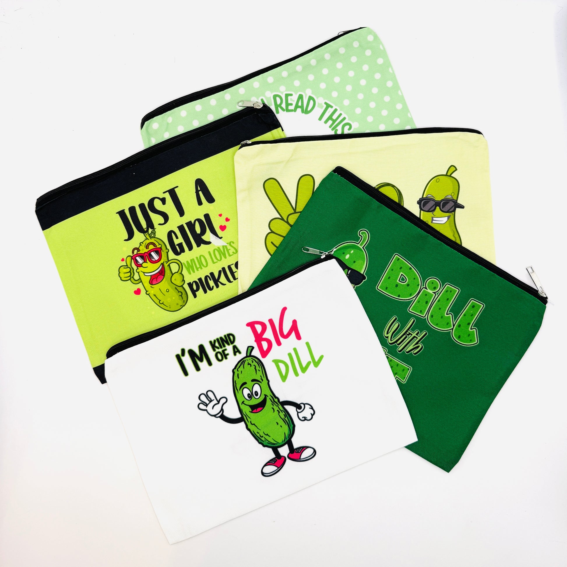 Pickle themed zipper pouches - makeup bags - pencil bags