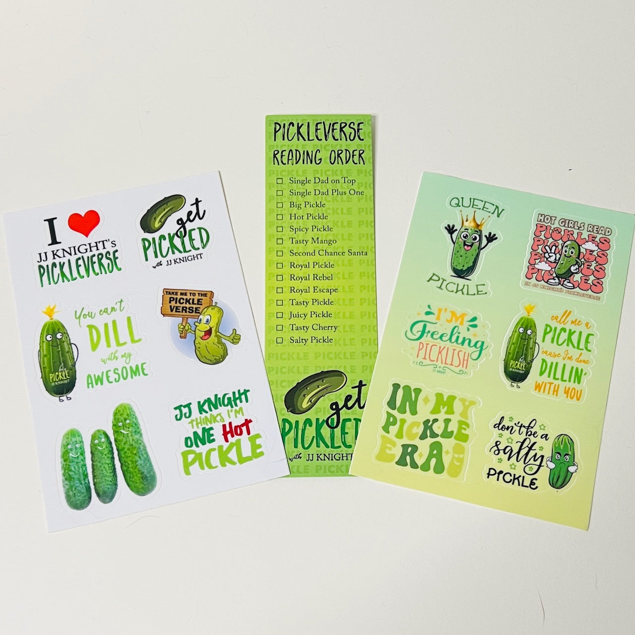 Bonus reader sticker sheets and bookmark reading order of the Pickleverse by JJ Knight