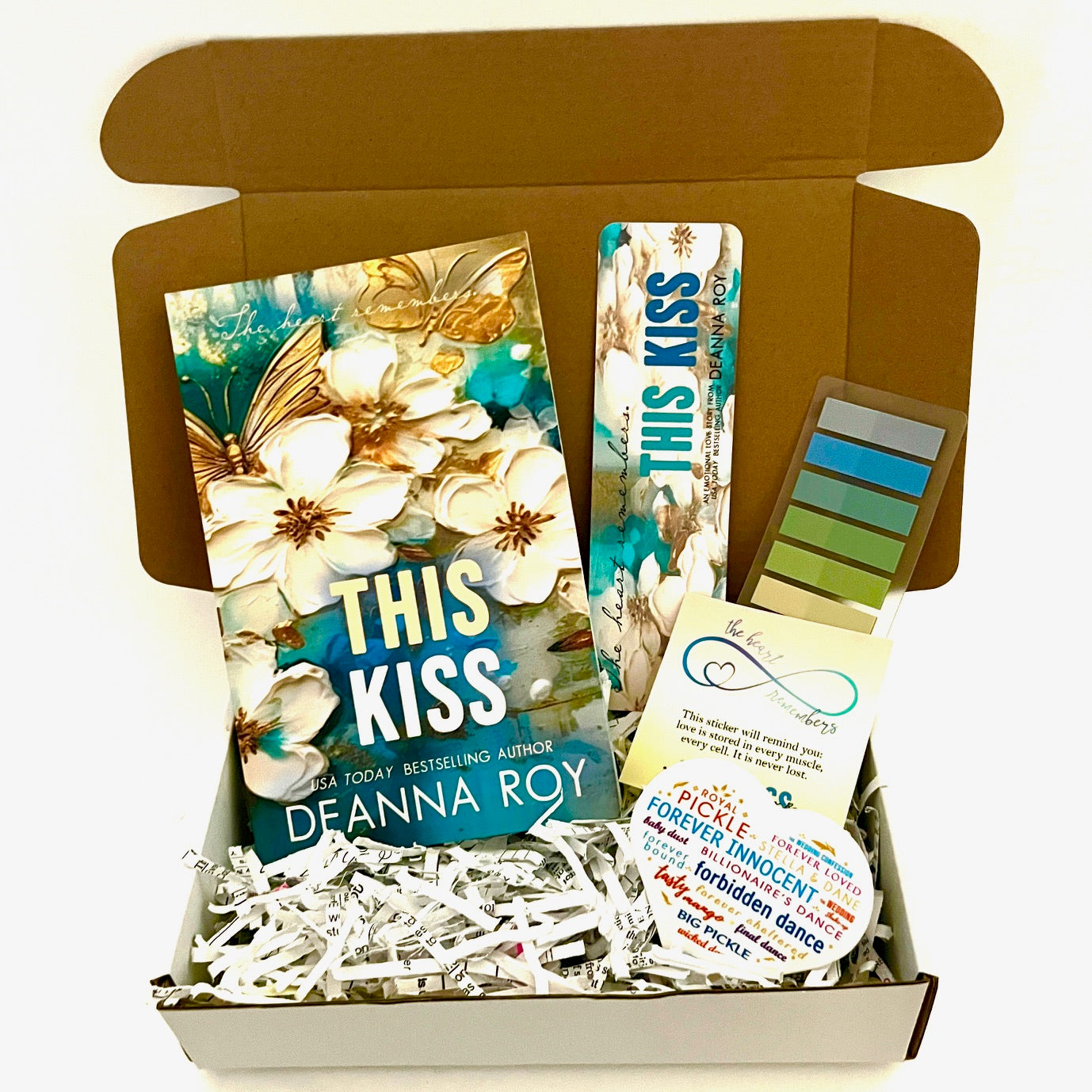 This Kiss book box with paperback bookmark sticky tabs and two stickers