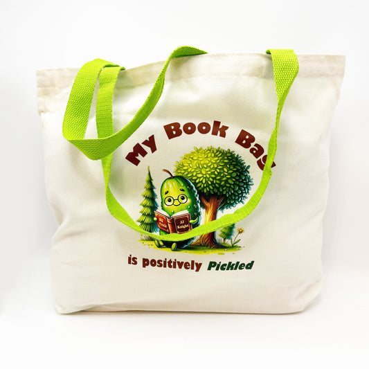 Pickle themed canvas tote bag