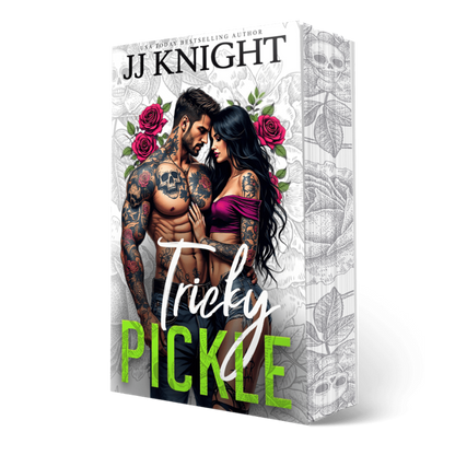 Book cover of 'Tricky Pickle' by JJ Knight featuring a couple with tattoos and roses.