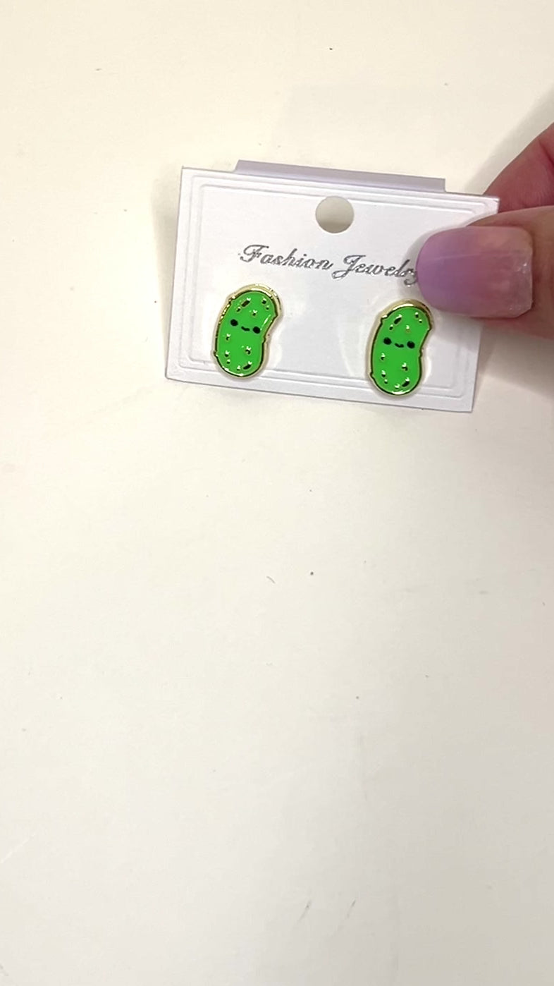 Cute pickle earrings cartoon funny